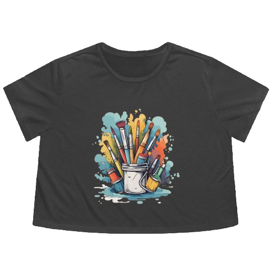 Art Teacher Painting Flowy Cropped Tees