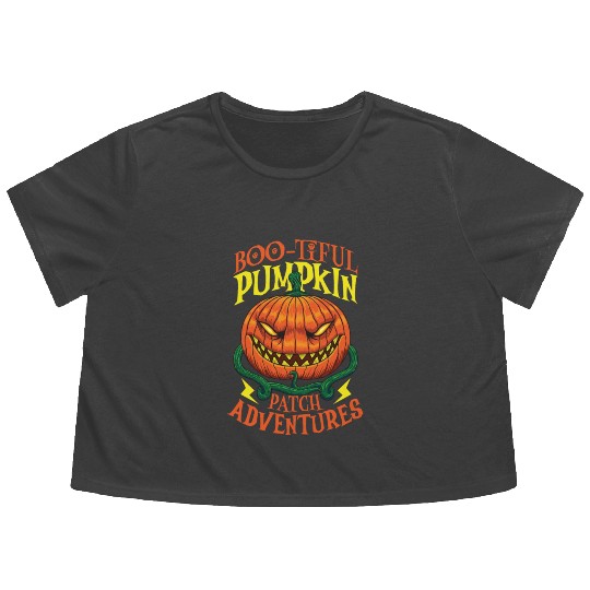 Scary Pumpkin Halloween Costume Autumn Fall Gift Flowy Cropped Tees
