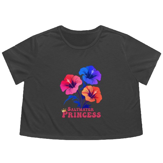 Surfing Girl 3 colors Hibiscus flowers Flowy Cropped Tees