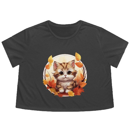 Autumn Cat in Sunset: Sweet Serenity Flowy Cropped Tees