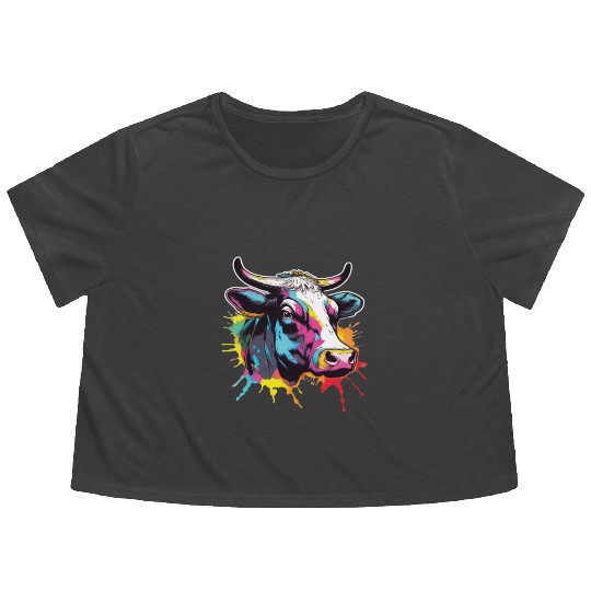 Cow Cows Cow Head Agriculture Farmer Flowy Cropped Tees