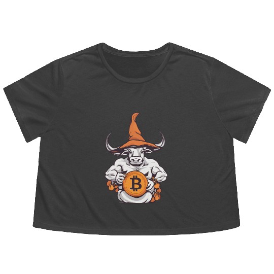 Halloween Bitcoin Wizard Bull Flowy Cropped Tees