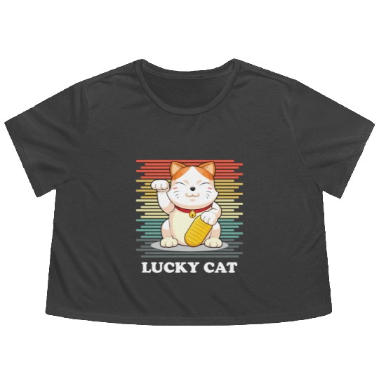 Lucky Cat - Maneki Neko Flowy Cropped Tees