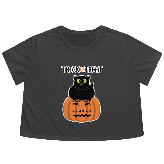 Trick or Treat Black lucky cat with sweetest eyes. Flowy Cropped Tees