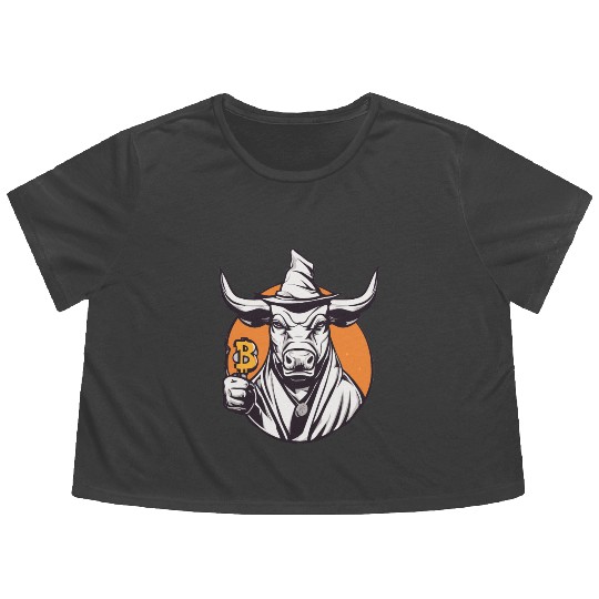 Halloween Bitcoin Wizard Bull Flowy Cropped Tees