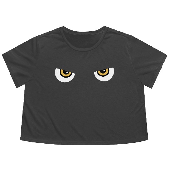 Black Cat Yellow Eyes | Halloween Cat Lovers Gift Flowy Cropped Tees