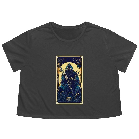 Dark Tarot Card Flowy Cropped Tees: Mystical Astrology