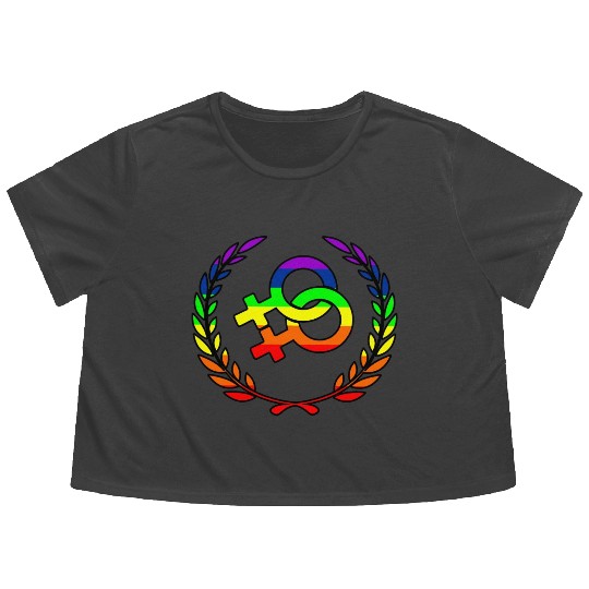 Rainbow lesbians pride logo laurel wreath Flowy Cropped Tees