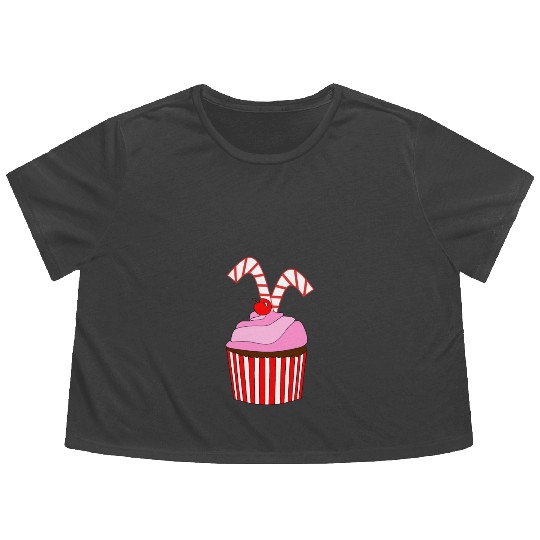 Cupcakes And Candy Canes Flowy Cropped Tees