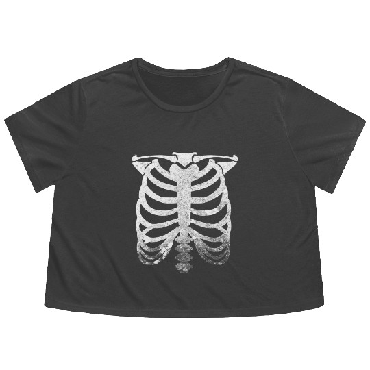 Halloween Skeleton Rib Cage Flowy Cropped Tees