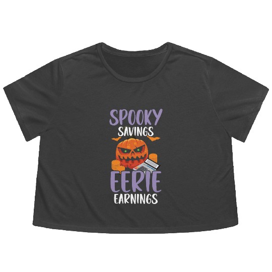 Spooky Savings Eerie Earnings Accountant Halloween Flowy Cropped Tees