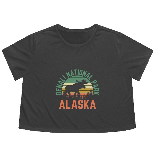 Denali National Park Alaska Moose Hiking Nature Flowy Cropped Tees