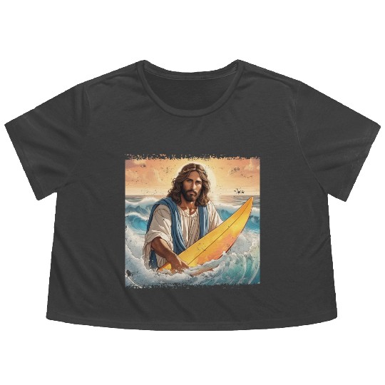 Surfing Jesus Flowy Cropped Tees