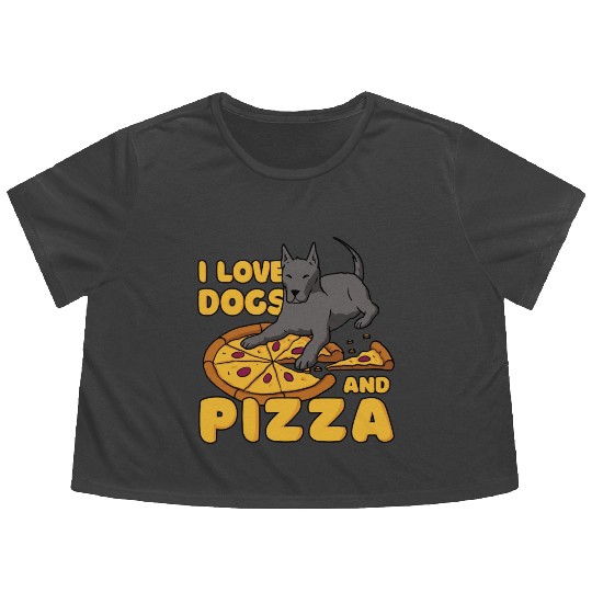 I love dogs and pizza Flowy Cropped Tees