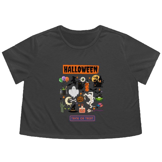 Halloween trick ot treat Flowy Cropped Tees