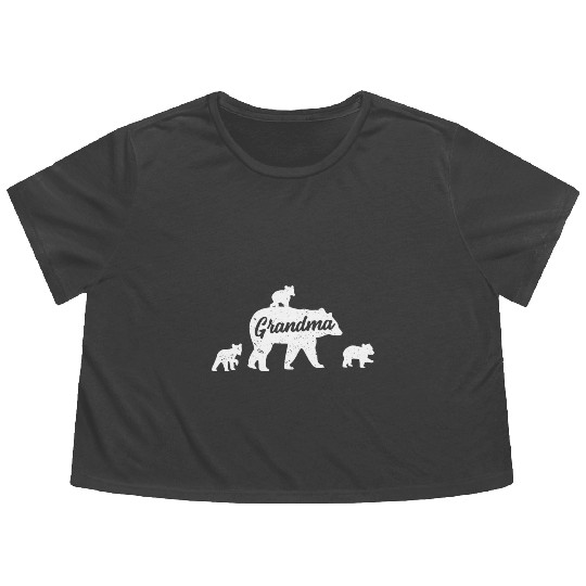 Vintage Grandma Bear 3 Cubs Mother's Day Flowy Cropped Tees