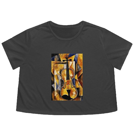 Violin Painting with Geometric Art Flowy Cropped Tees