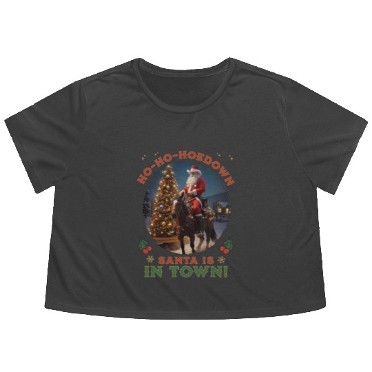Retro Western Christmas Tree Cowboy Santa Claus Flowy Cropped Tees