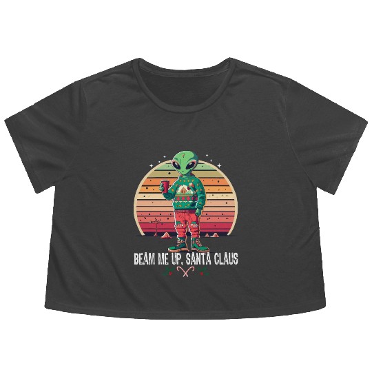 Beam Me Up Santa Claus Alien Christmas Ufo Coffee Flowy Cropped Tees