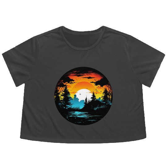 Riverside Twilight in the Forest Flowy Cropped Tees
