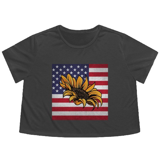 Sunflower Gardening Us Flag Flowy Cropped Tees