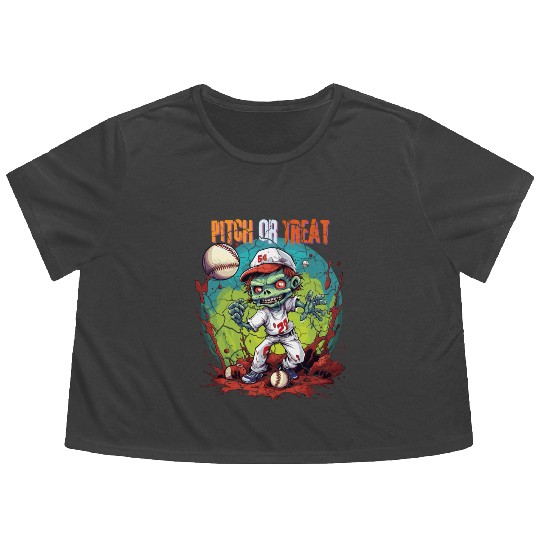 Pitch or Treat Zombie Baseball Halloween costume Flowy Cropped Tees