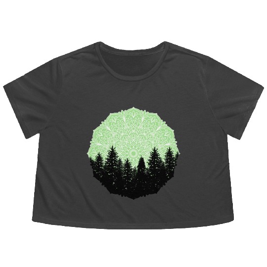 Green Forest Mandala Pacific Northwest Flowy Cropped Tees