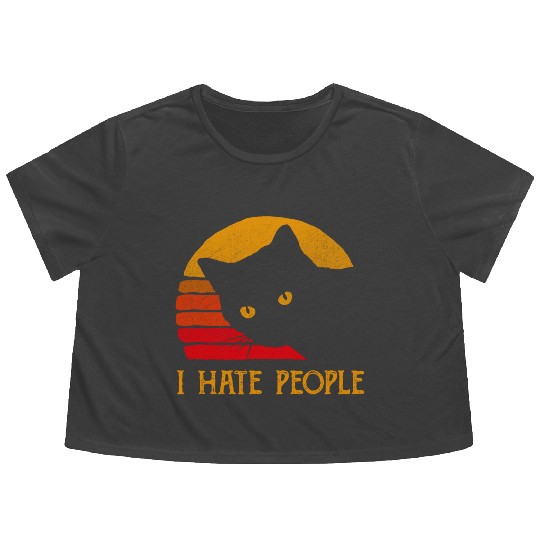 Cat I Hate People Flowy Cropped Tees