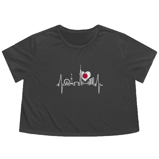 Tokyo Skyline Heartbeat Japanese Flag Love Tokyo Flowy Cropped Tees
