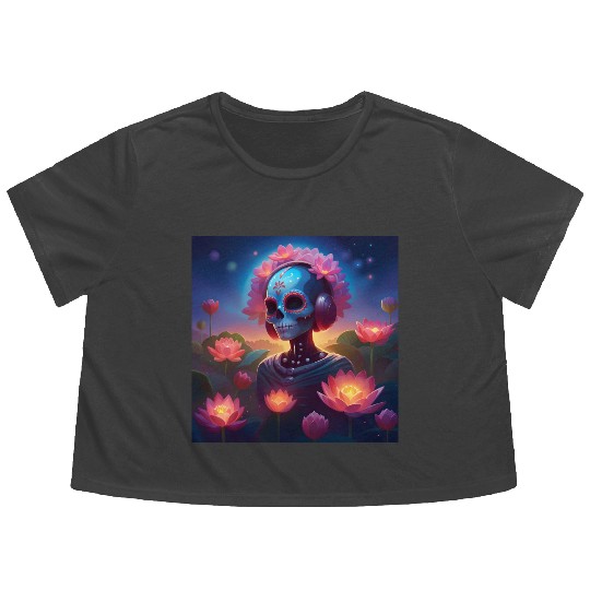 Sugar Skull Lotus Melody Medley Flowy Cropped Tees