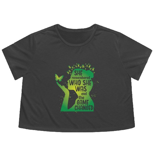 Mental Health Green Ribbon Butterfly Flowy Cropped Tees