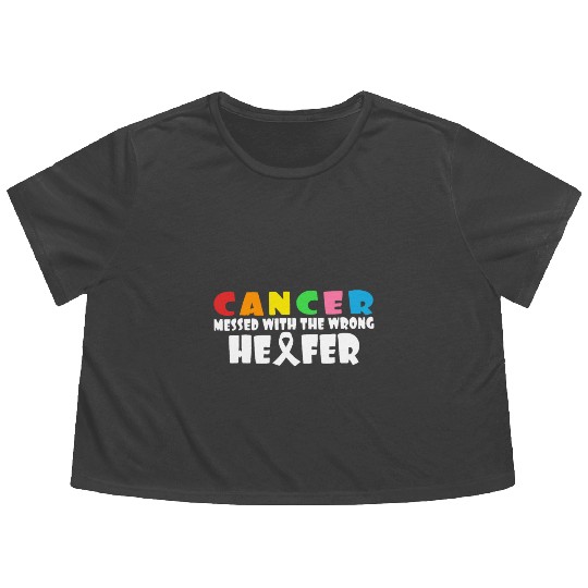 Cancer Messed With The Wrong Heifer Cow Lover Flowy Cropped Tees