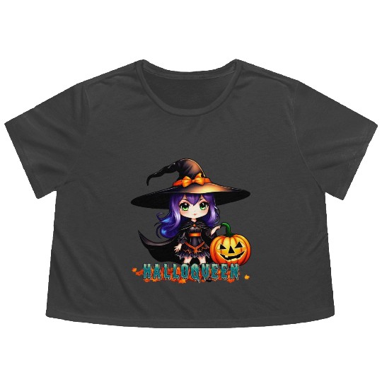 Hallo Queen Purple Fantastic Halloween witch desig Flowy Cropped Tees