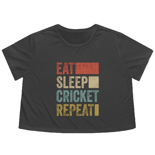 Retro Eat Sleep Cricket Repeat Funny Cricket Flowy Cropped Tees