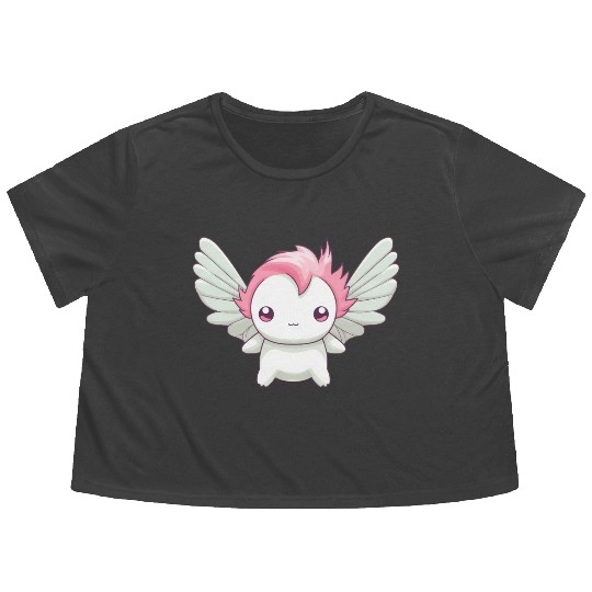 Sweet Axolotl with Angel Wings: Heavenly Design Flowy Cropped Tees