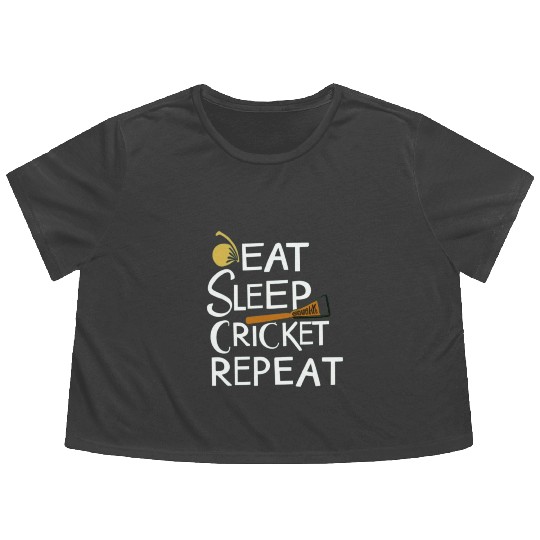 Eat Sleep Cricket Repeat: Cricket Lover's Flowy Cropped Tees