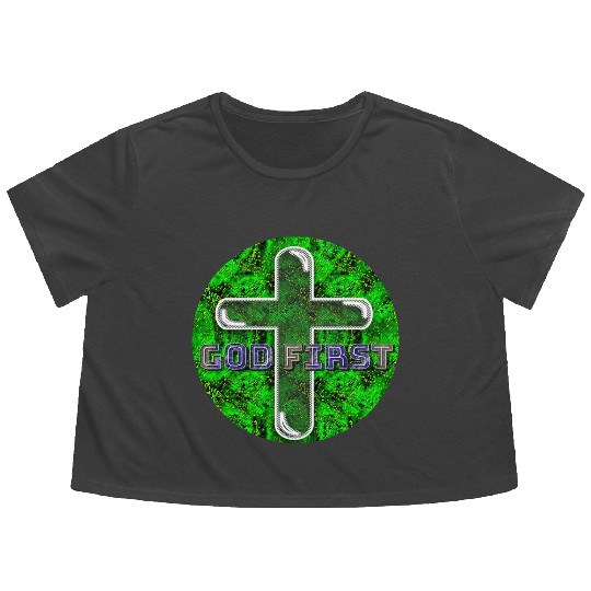 God First [2] Green Flowy Cropped Tees