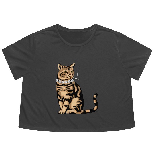 Cat Smoking Flowy Cropped Tees