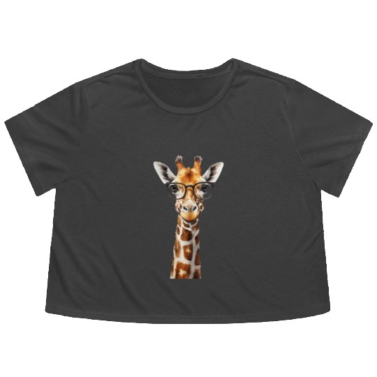 Funny giraffe with glasses Flowy Cropped Tees