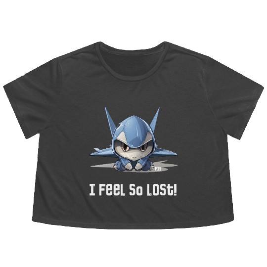 Little Lost Cute F35 Fighter Plane Illustration Flowy Cropped Tees