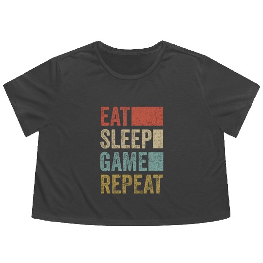 Vintage Retro Gamer Accessory Eat Sleep Game Flowy Cropped Tees