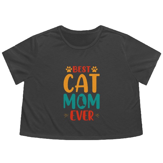 Best Cat mom Ever Flowy Cropped Tees