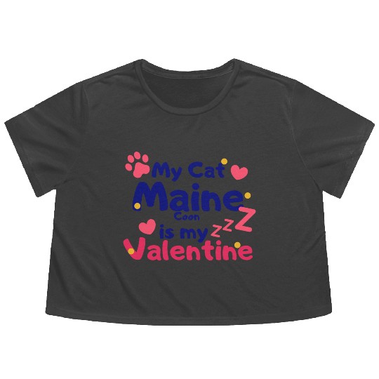 My Cat Maine Is My Valentine Flowy Cropped Tees