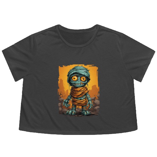 Halloween Spooky Cartoon Mummy Flowy Cropped Tees
