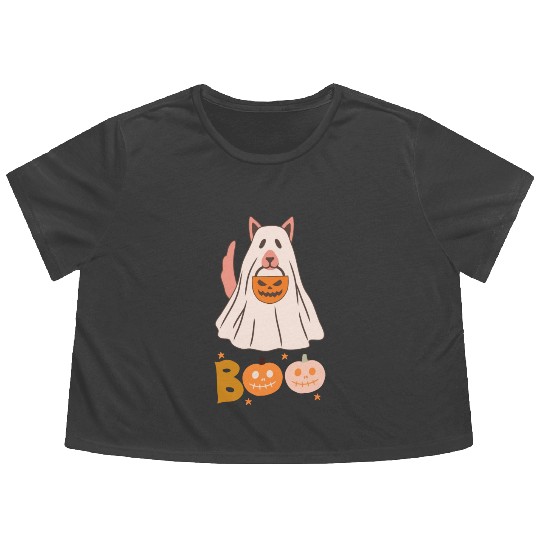 Dog Halloween Flowy Cropped Tees, Ghost Halloween Flowy Cropped Tees Pu