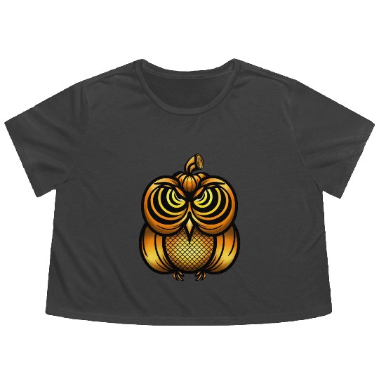 Halloween Pumpkin Owl design Flowy Cropped Tees