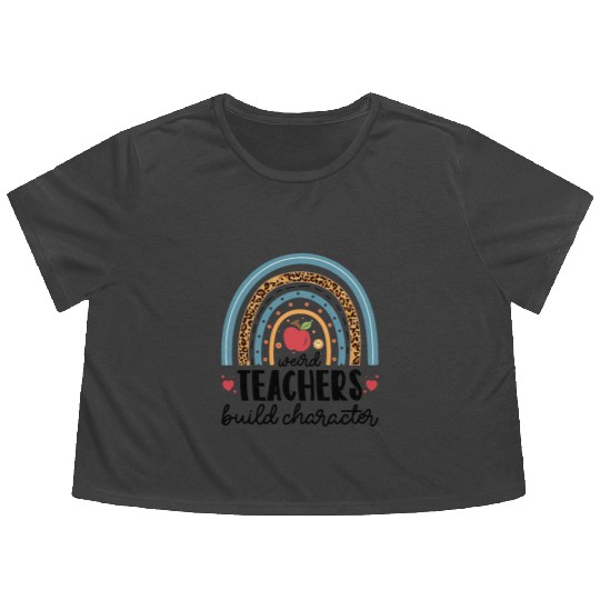 Weird Teachers Build Character Leopard Rainbow Flowy Cropped Tees