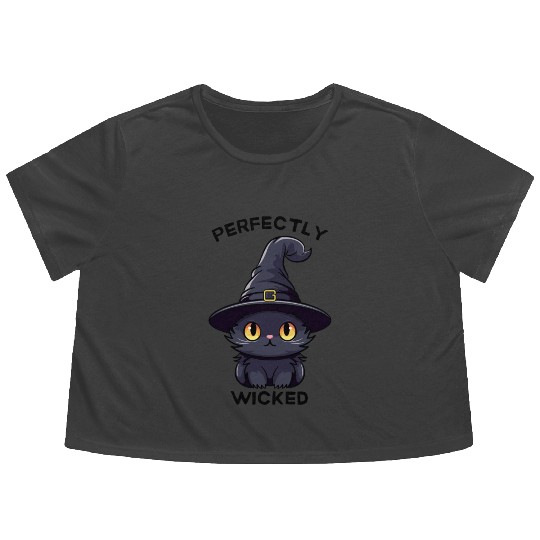 Wicked Cat Witch Funny Halloween Witch Flowy Cropped Tees