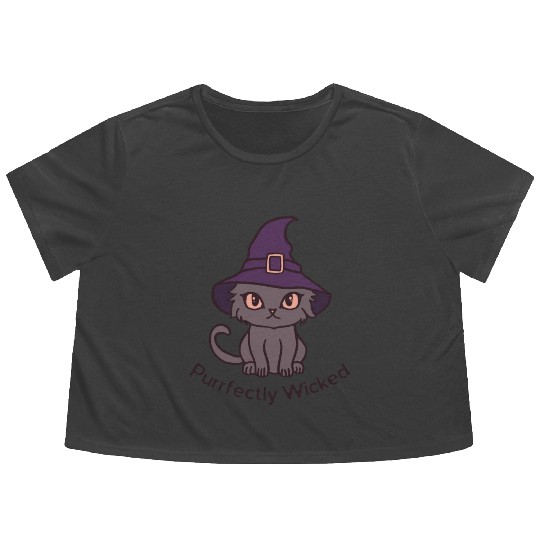 Wicked Cat Witch Funny Halloween Witch Flowy Cropped Tees