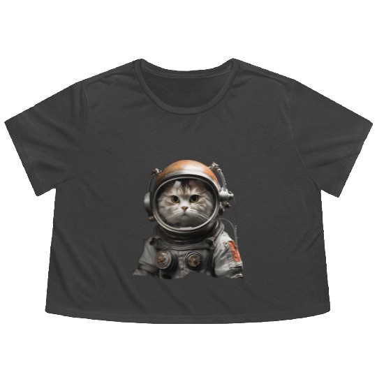Space Feline: Cat Astronaut Adventure Flowy Cropped Tees